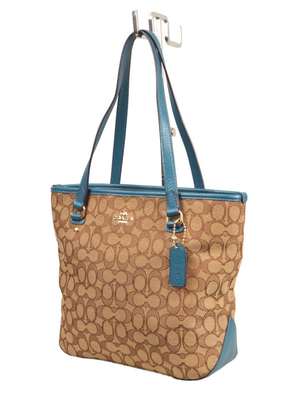 COACH F55364 Khaki & Atlantic Blue Signature Canvas Tote